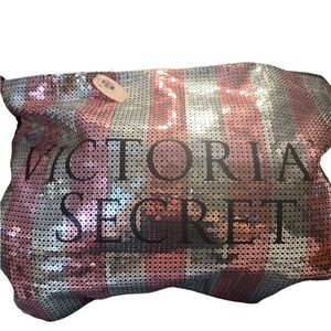 NWT Victoria's Secret pink and silver sequined big bag with black on back nice
